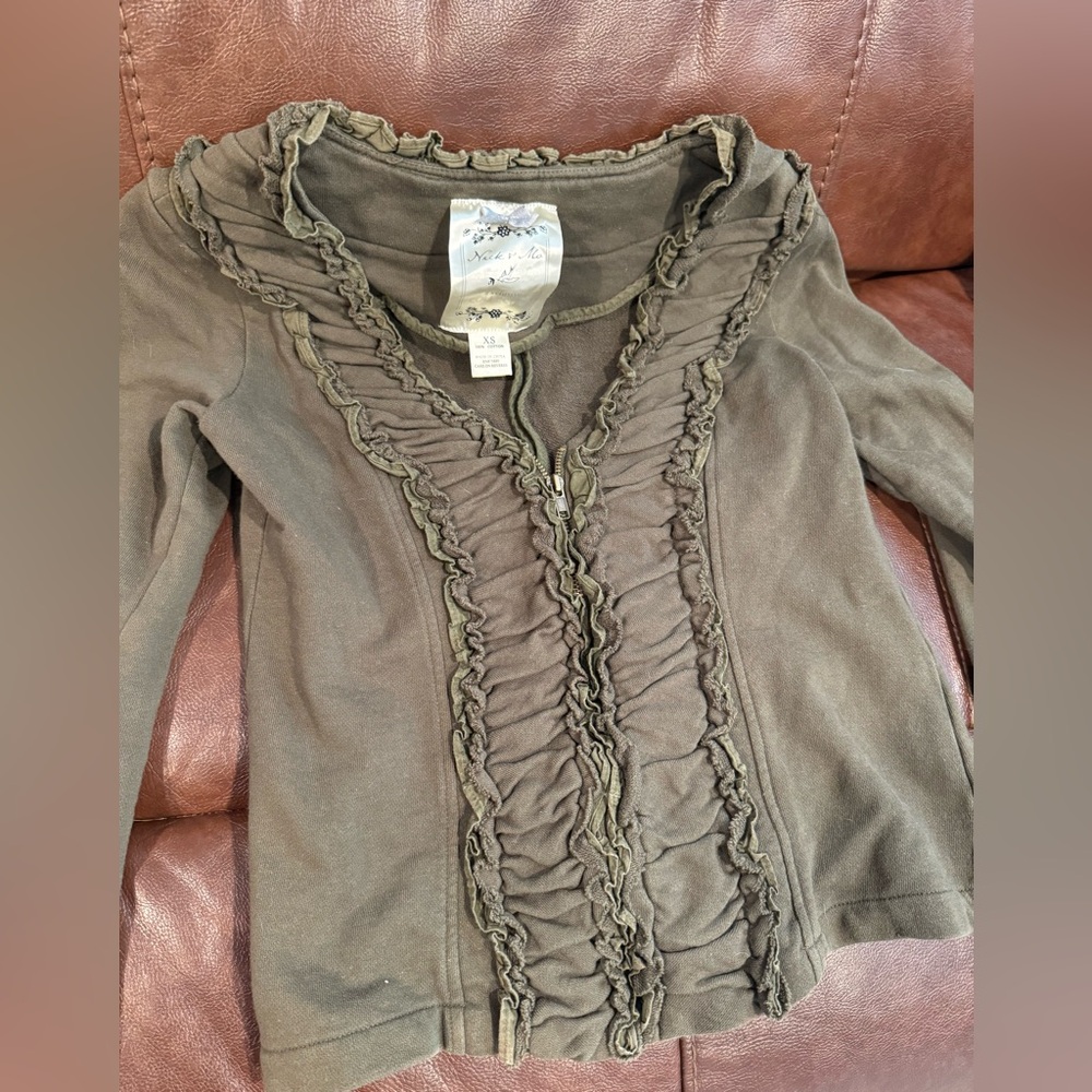 Anthropologie Nick & Mo Collection Jacket Extra Small Green Zip Ruffle